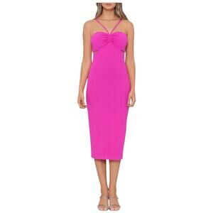 Xscape Crepe Midi Cocktail Halter Neck Cutout dress fuchsia pink size 4